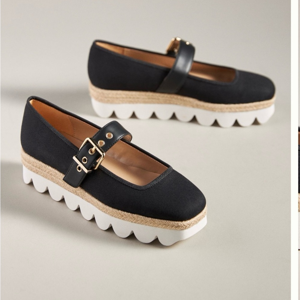 Anthropologie Black Platform Shoes with White Soles